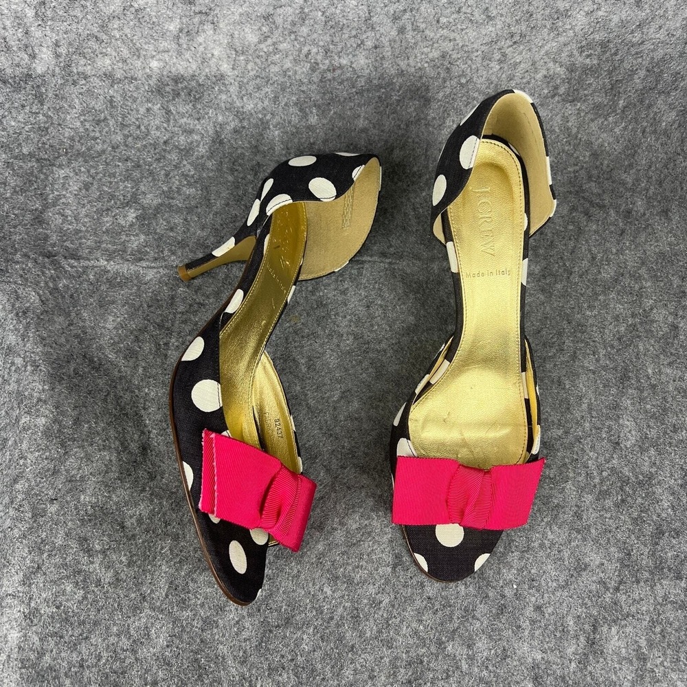 RARE J.‎ CREW Vintage Navy Polka Dot heels pumps pink bows 9.5 Made in Italy
